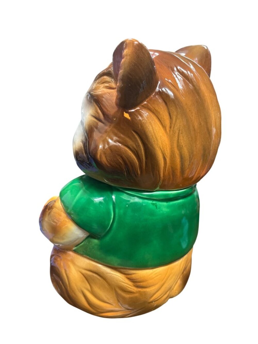 Japan Made vintage 50's brown green cat kitten 10"x7"x5" cooke jar SKU 10-238 - Picture 4 of 16